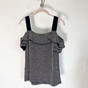 Banana Republic Black and White Cold Shoulder Ruffle Top Size Small